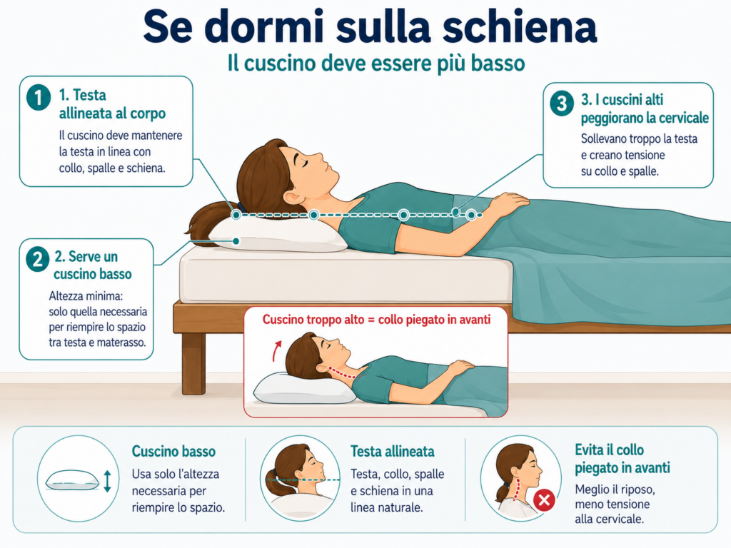 infografica su come dormire di schiena per evitare il mal di testa da cervicale